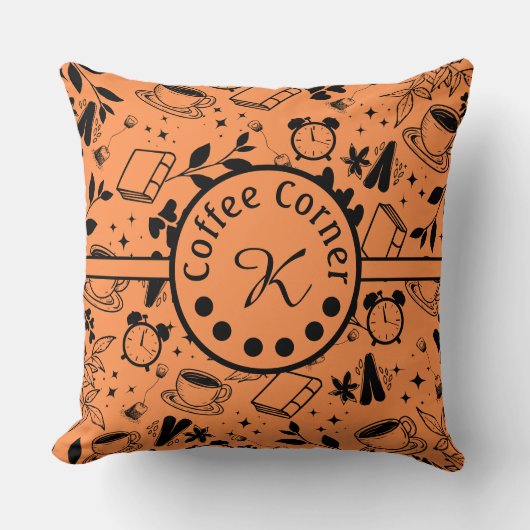 ミッドセンチュリーモダンコーヒー愛好家ブックオレンジ クッション (正面)