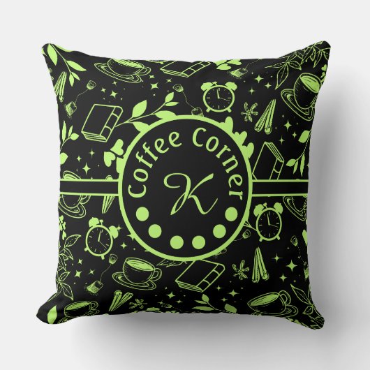 ミッドセンチュリーモダンコーヒー愛好家ブックグリーン クッション (正面)