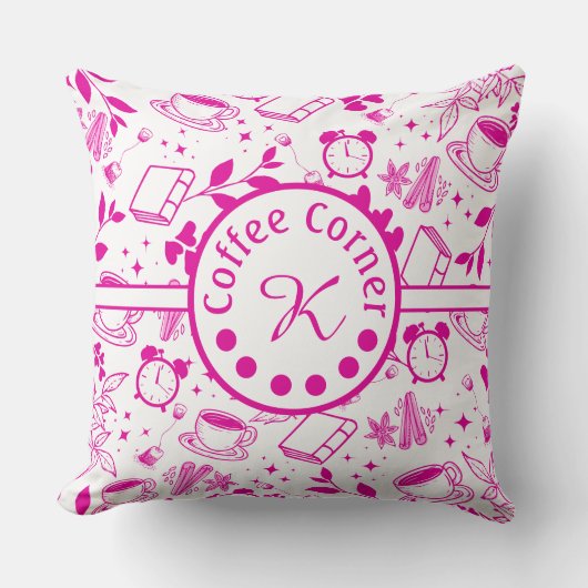 ミッドセンチュリーモダンコーヒー愛好家ブックピンク クッション (正面)