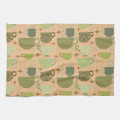 ミッドセンチュリーモダンコーラルティーカップ キッチンタオル (横)