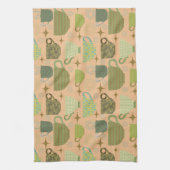 ミッドセンチュリーモダンコーラルティーカップ キッチンタオル (縦)