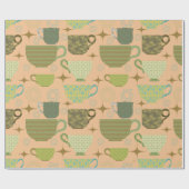 ミッドセンチュリーモダンコーラルティーカップ ラッピングペーパー (フラット)