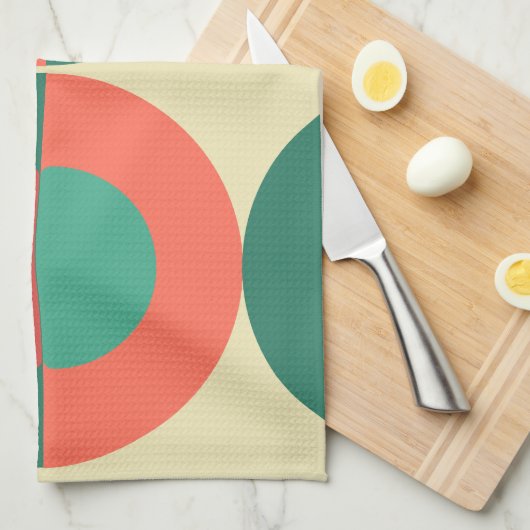 ミッドセンチュリーモダンコーラルミント キッチンタオル (四つ折り)