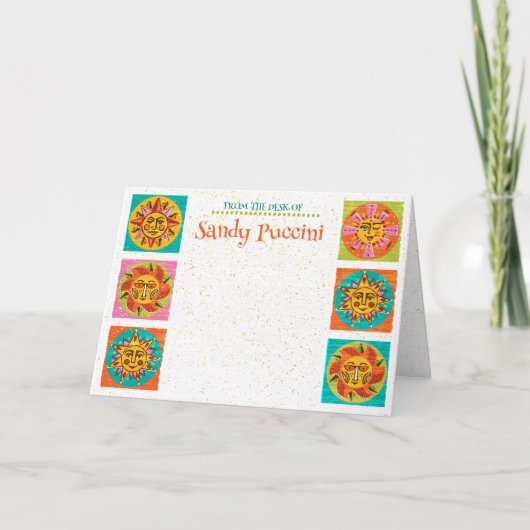 ミッドセンチュリーモダンサン顔ノートカード垂直 サンキューカード (正面)