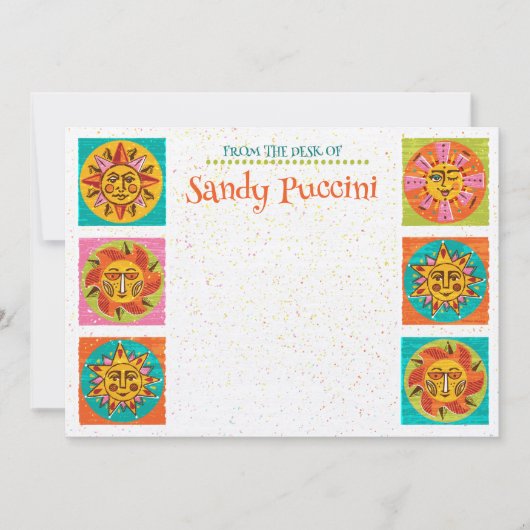 ミッドセンチュリーモダンサン顔ノートカード垂直 サンキューカード (正面)