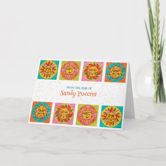 ミッドセンチュリーモダンサン顔ノートカード サンキューカード (正面)