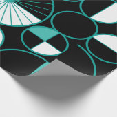 ミッドセンチュリーモダンサークルハーフトブラックターコイズ ラッピングペーパー (角)