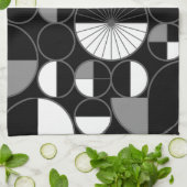 ミッドセンチュリーモダンサークル半黒グレー キッチンタオル (折り畳み)