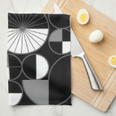 ミッドセンチュリーモダンサークル半黒グレー キッチンタオル (四つ折り)