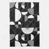 ミッドセンチュリーモダンサークル半黒グレー キッチンタオル (縦)