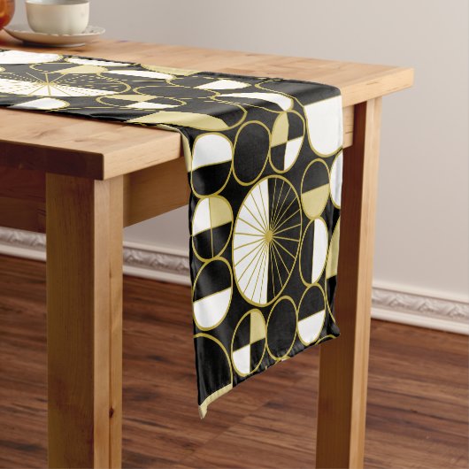 ミッドセンチュリーモダンサークル半黒金ゴールド ショートテーブルランナー (インサイチュ)
