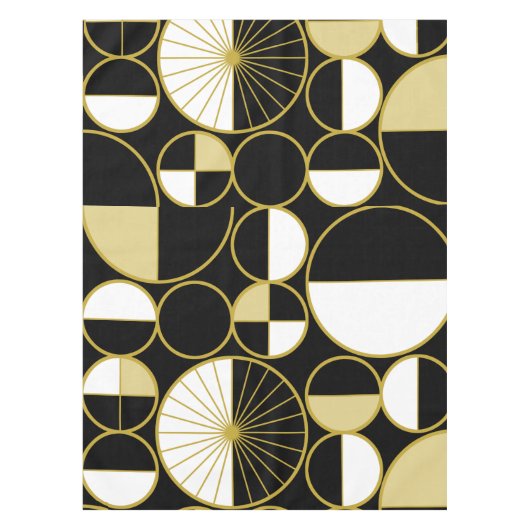 ミッドセンチュリーモダンサークル半黒金ゴールド テーブルクロス (正面)