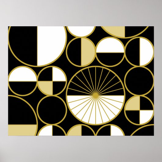 ミッドセンチュリーモダンサークル半黒金ゴールド ポスター (正面)