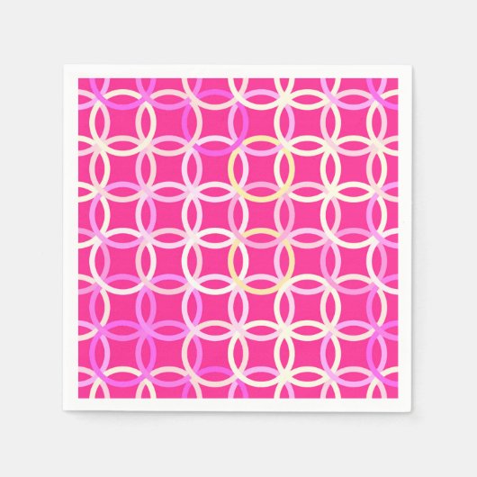 ミッドセンチュリーモダンサークル、明るい赤紫色ペン&ホワイト スタンダードカクテルナプキン (正面)