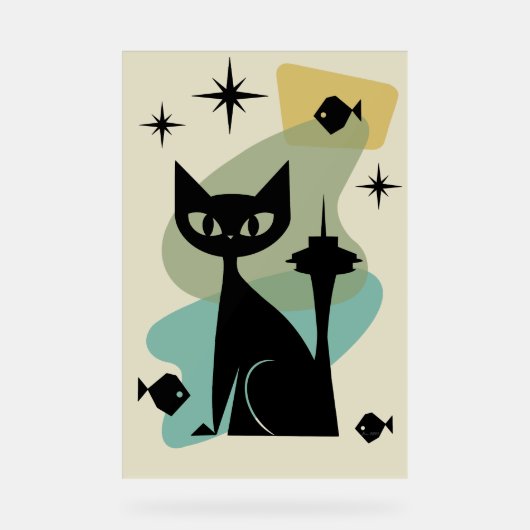 ミッドセンチュリーモダンシアトルキャット アクリルサイン (正面)