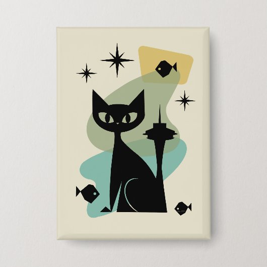 ミッドセンチュリーモダンシアトルキャット 缶バッジ (正面)