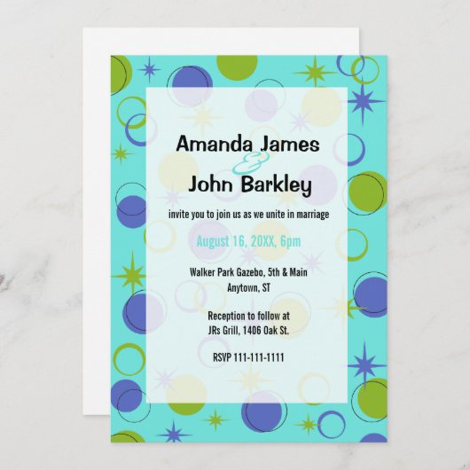ミッドセンチュリーモダンシェイプズスターズ結婚式招待状 招待状 (正面/裏面)