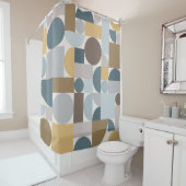ミッドセンチュリーモダンジオメトリックブルー金ゴールド シャワーカーテン (インサイチュ)