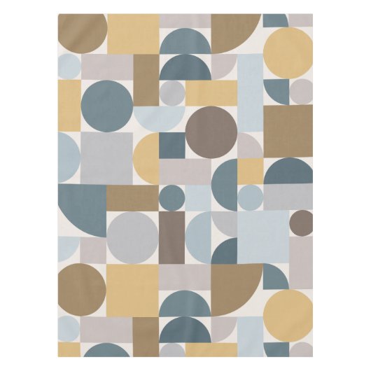 ミッドセンチュリーモダンジオメトリックブルー金ゴールド テーブルクロス (正面)