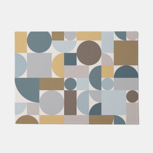 ミッドセンチュリーモダンジオメトリックブルー金ゴールド ドアマット (正面)