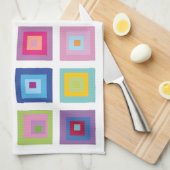 ミッドセンチュリーモダンスカラフルクエアパターン キッチンタオル (四つ折り)