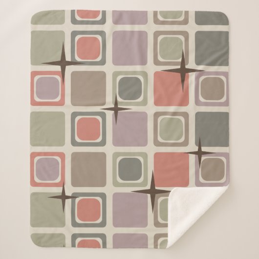 ミッドセンチュリーモダンスクウェア星数々の色 シェルパブランケット (正面)