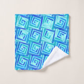 ミッドセンチュリーモダンスクエアらせん状アクア数々の バスタオルセット (ウォッシュタオル)