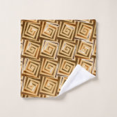 ミッドセンチュリーモダンスクエアらせん状、タンとブラウン バスタオルセット (ウォッシュタオル)