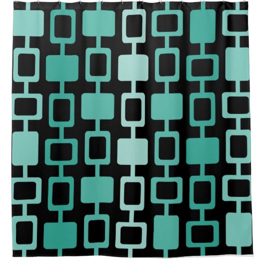 ミッドセンチュリーモダンスクエアカラムブラックアクアマリン シャワーカーテン (正面)