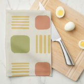 ミッドセンチュリーモダンスクエアラインオレンジグリーン キッチンタオル (四つ折り)