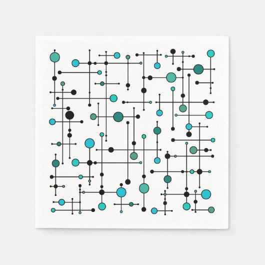 ミッドセンチュリーモダンスタイルアクアブルードット スタンダードカクテルナプキン (正面)