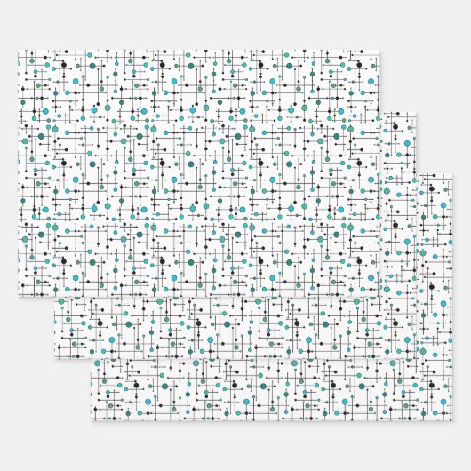 ミッドセンチュリーモダンスタイルアクアブルードット ラッピングペーパーシート (セット)