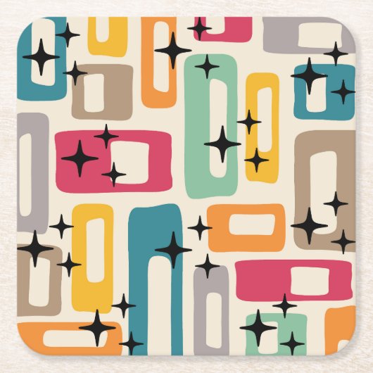 ミッドセンチュリーモダンスタイル スクエアペーパーコースター (正面)