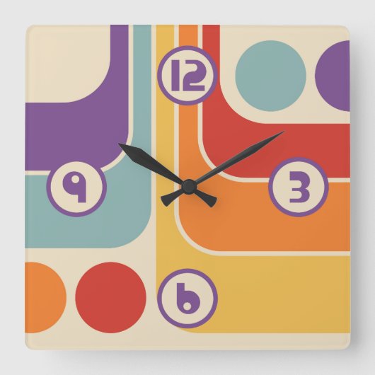 ミッドセンチュリーモダンスタイル スクエア壁時計 (正面)