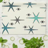 ミッドセンチュリーモダンスタースカイターコイズ キッチンタオル (折り畳み)
