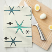 ミッドセンチュリーモダンスタースカイターコイズ キッチンタオル (四つ折り)
