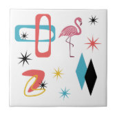 ミッドセンチュリーモダンスターズダイヤモンドピンクフラミンゴ タイル (正面)