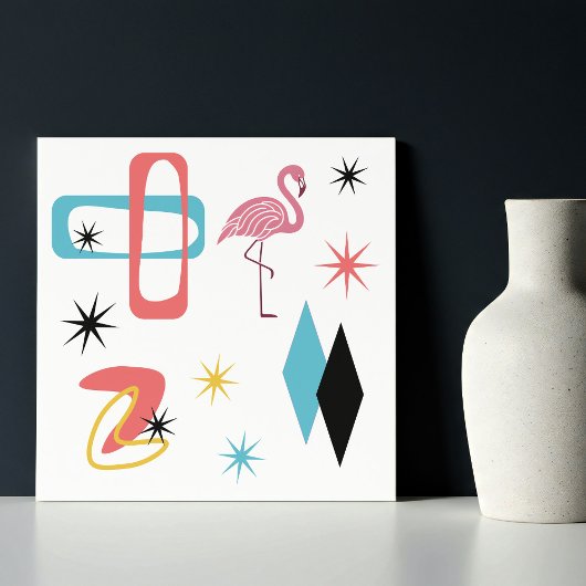 ミッドセンチュリーモダンスターズダイヤモンドピンクフラミンゴ タイル