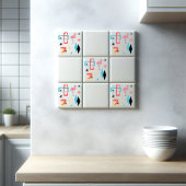 ミッドセンチュリーモダンスターズダイヤモンドピンクフラミンゴ タイル