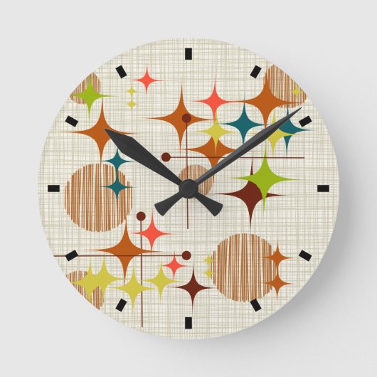 ミッドセンチュリーモダンスターバストとグローブ ラウンド壁時計 (正面)