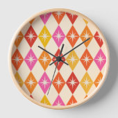 ミッドセンチュリーモダンスターバストオンレトロダイヤモンド 壁時計 (正面)