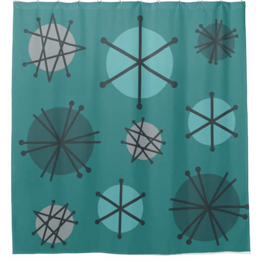 ミッドセンチュリーモダンスターバストティール（緑がかった色） シャワーカーテン (正面)
