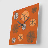 ミッドセンチュリーモダンスターバストバーンドオレンジ スクエア壁時計 (傾斜)