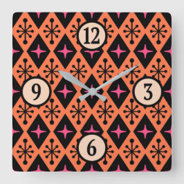 ミッドセンチュリーモダンスターバストパターン スクエア壁時計