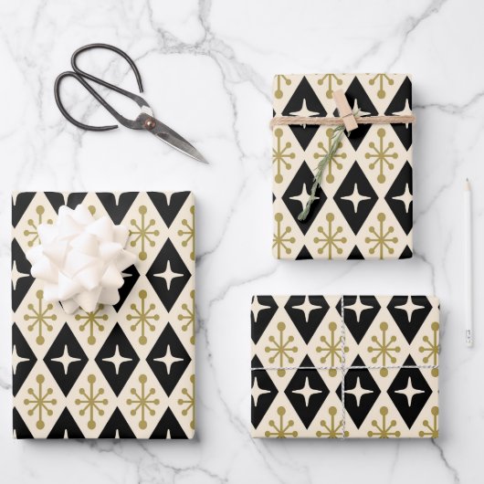 ミッドセンチュリーモダンスターバストパターン ラッピングペーパーシート (正面)