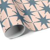 ミッドセンチュリーモダンスターパターンスチールブルー赤面 ラッピングペーパー (ロールコーナー)