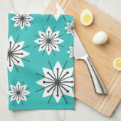 ミッドセンチュリーモダンスノーフレークターコイズ キッチンタオル (四つ折り)