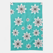 ミッドセンチュリーモダンスノーフレークターコイズ キッチンタオル (縦)