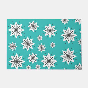 ミッドセンチュリーモダンスノーフレークターコイズ ドアマット