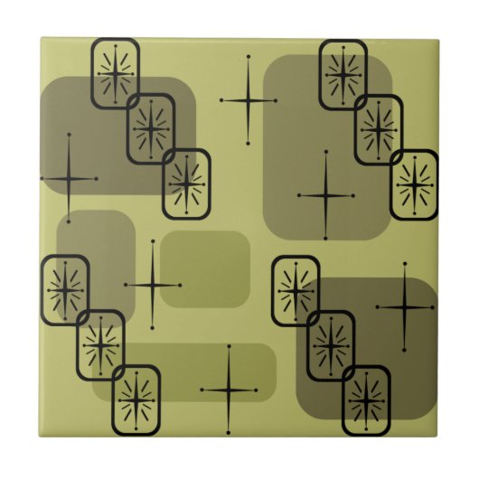 ミッドセンチュリーモダンスプートニクオリーブ タイル (正面)